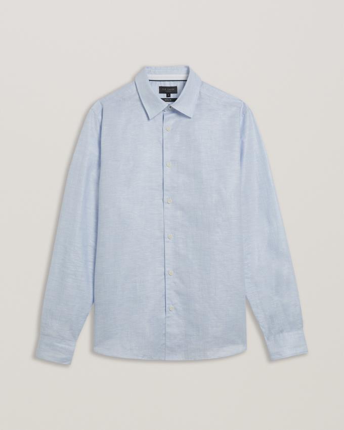 Chemises Ted Baker Long Sleeve Linen Cotton Bleu Clair Homme | TVJ-31767990